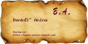 Benkő Anina névjegykártya